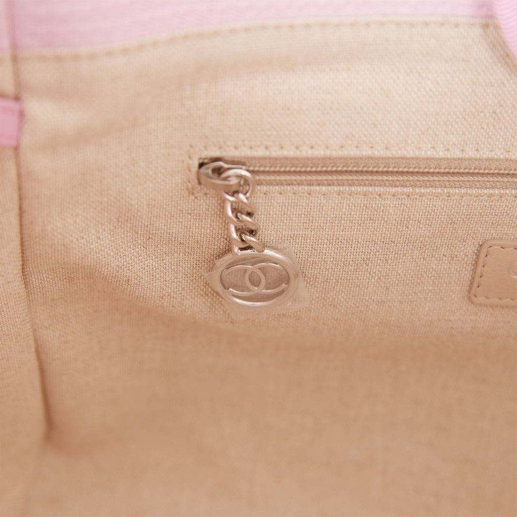 Chanel Small Deauville Shopping Bag Pink Boucle Silver Hardware