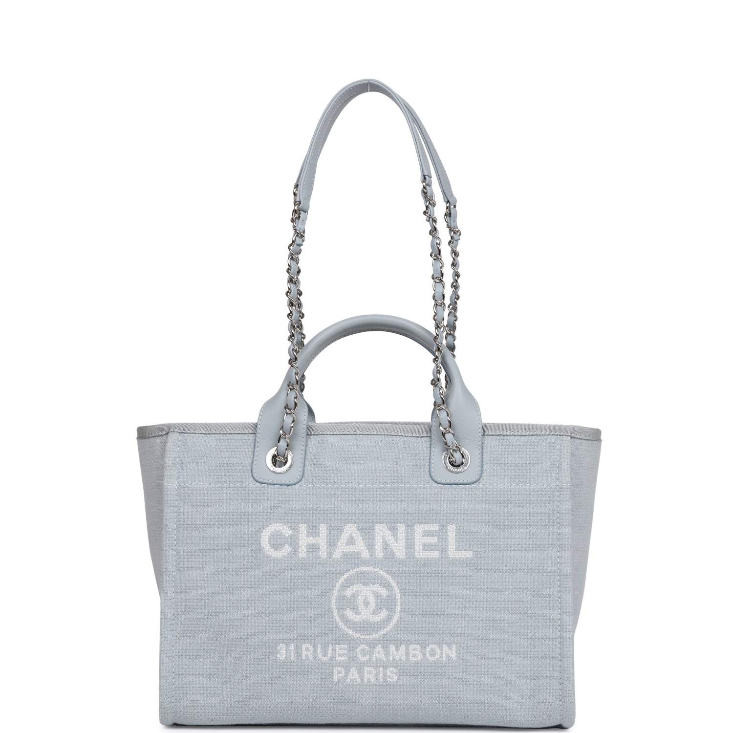 Chanel Small Deauville Shopping Tote Blue Boucle Silver Hardware
