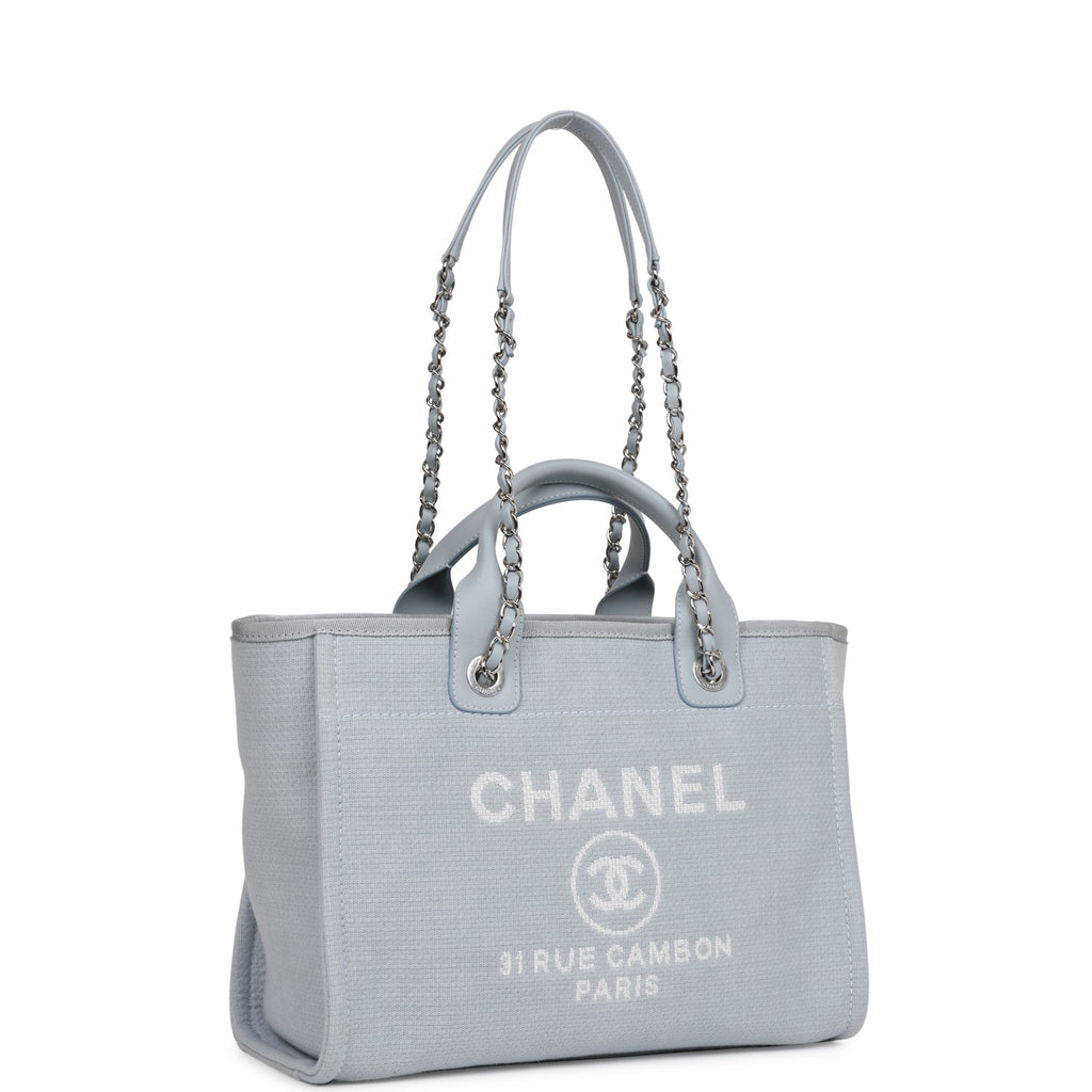 Chanel Small Deauville Shopping Tote Blue Boucle Silver Hardware