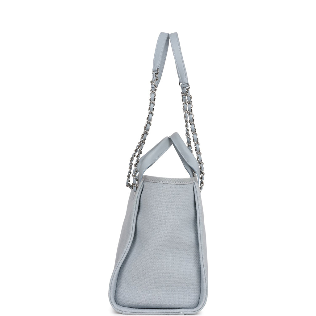 Chanel Small Deauville Shopping Tote Blue Boucle Silver Hardware