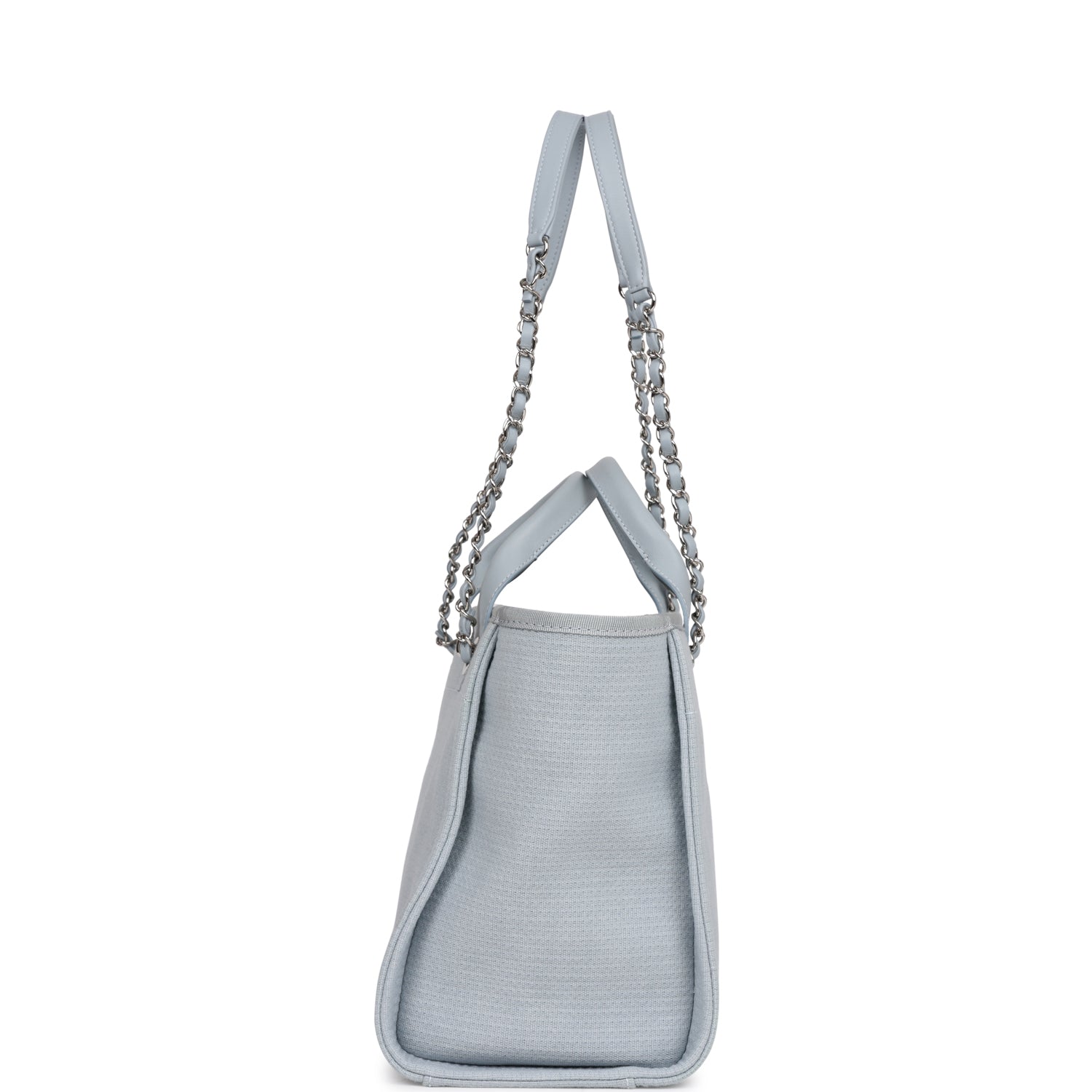 Chanel Small Deauville Shopping Tote Blue Boucle Silver Hardware