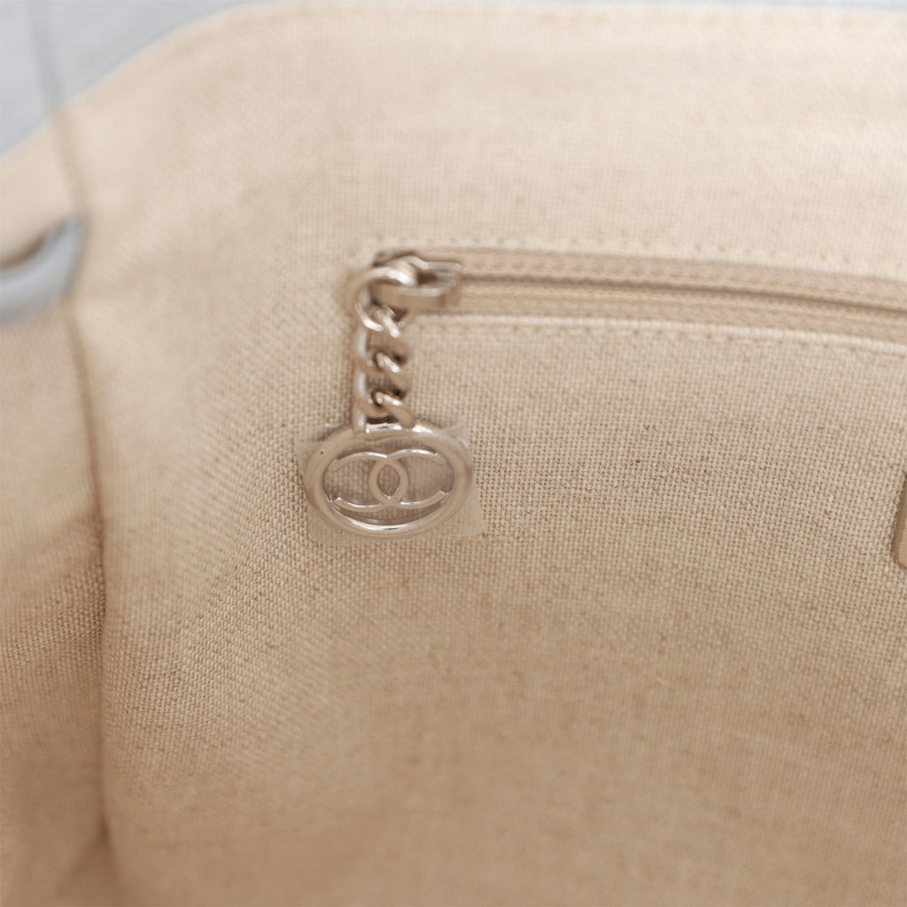 Chanel Small Deauville Shopping Tote Blue Boucle Silver Hardware