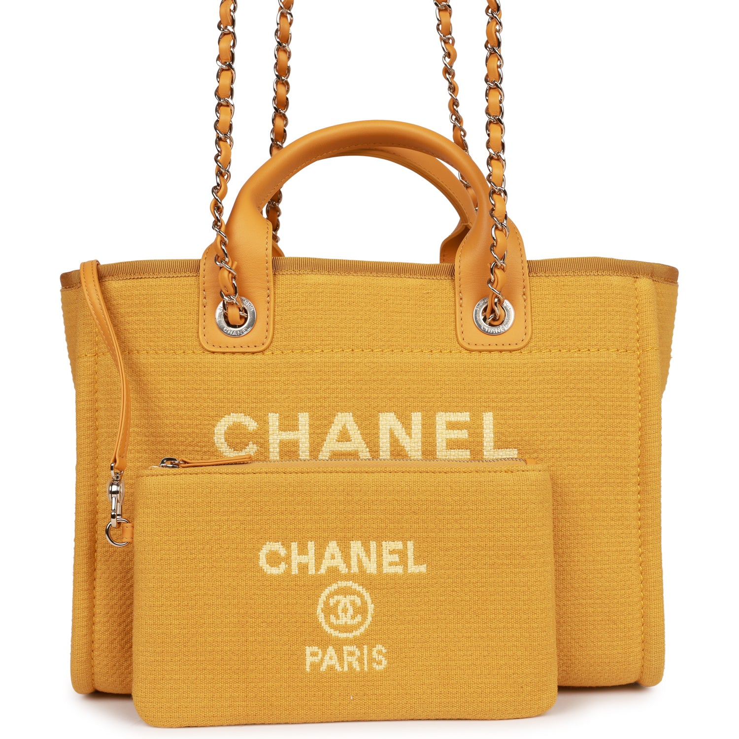 Chanel Small Deauville Shopping Tote Dark Yellow Boucle Light Gold Hardware
