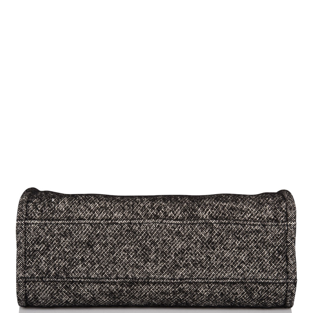 Chanel Small Deauville Shopping Bag Black Wool Silver Hardware