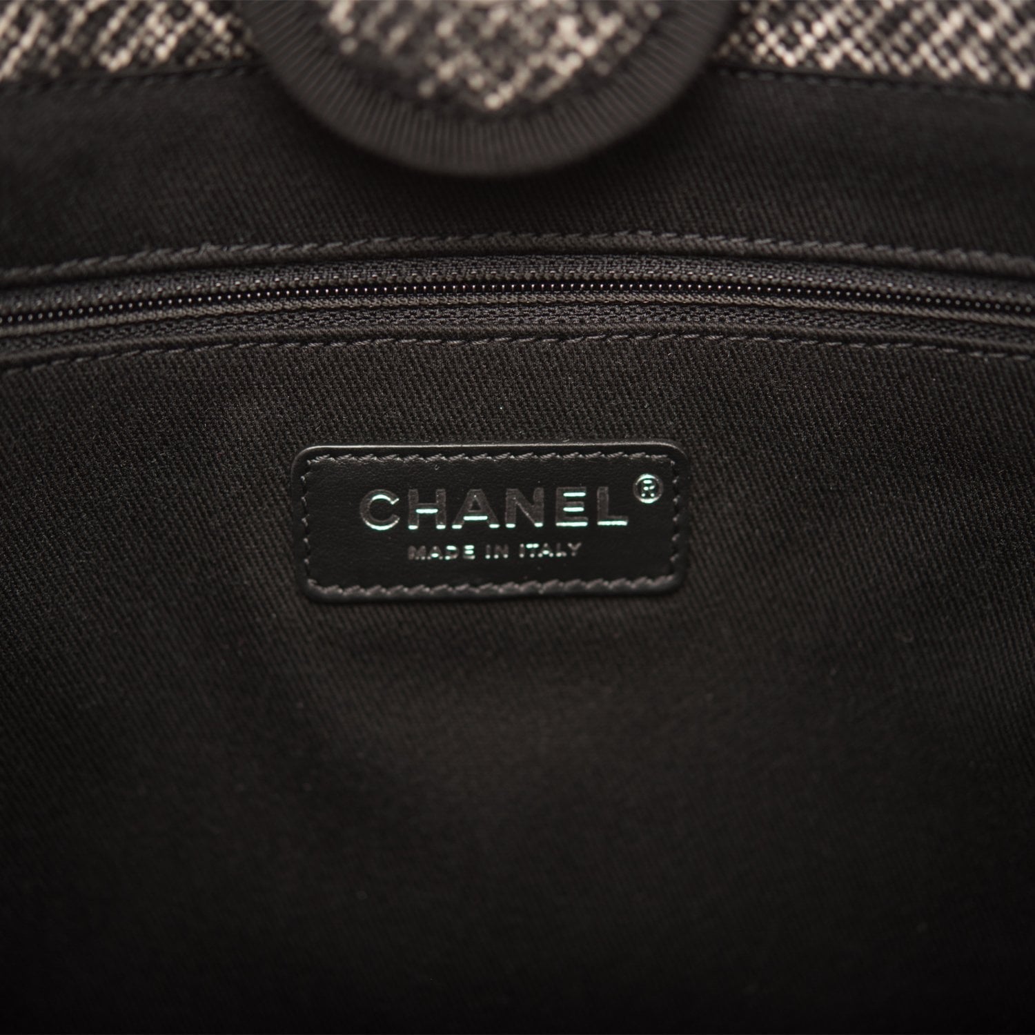 Chanel Small Deauville Shopping Bag Black Wool Silver Hardware