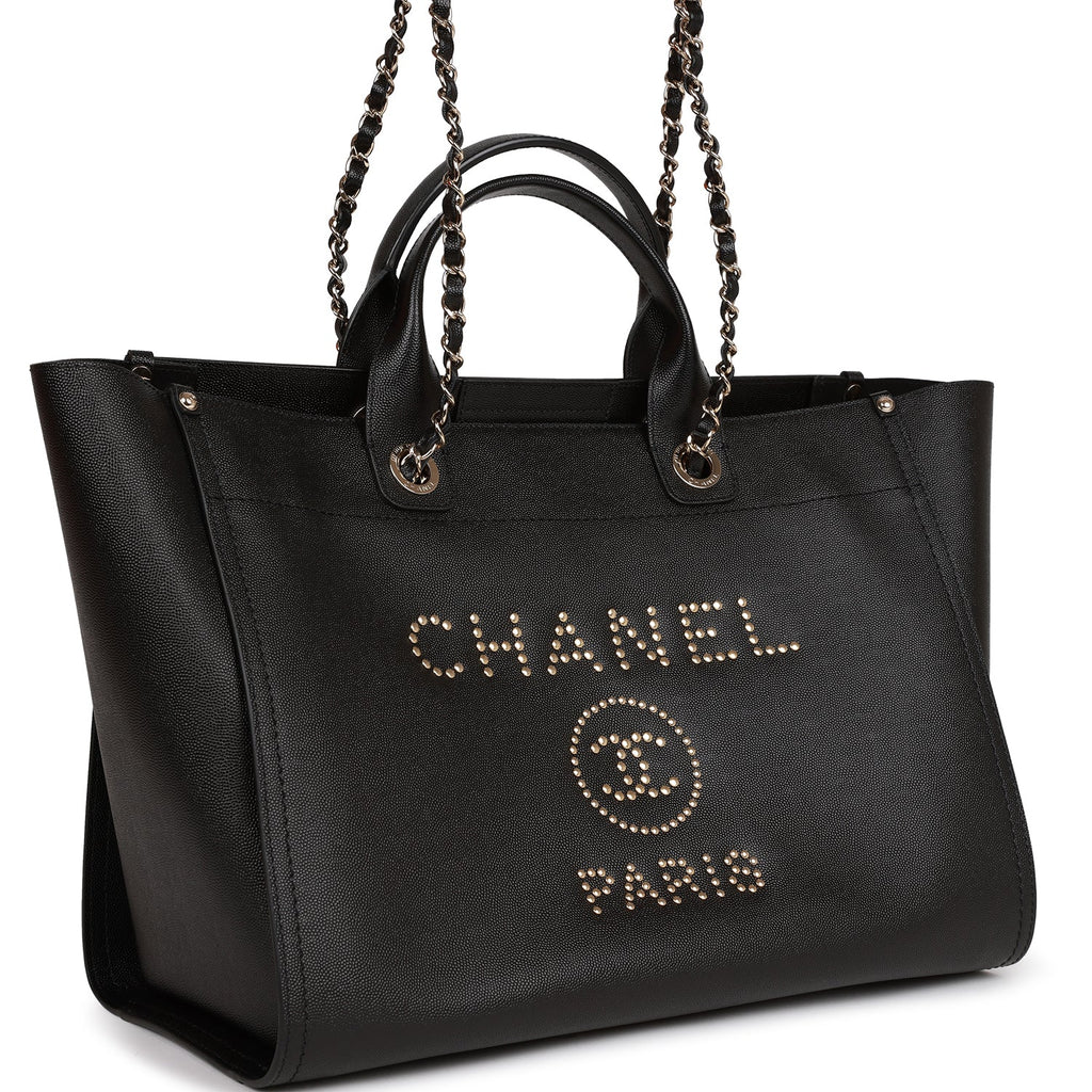 Chanel Large Deauville Shopping Bag Black Caviar Light Gold Hardware