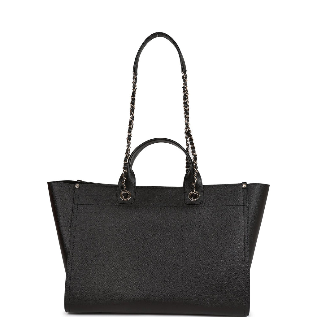 Chanel Large Deauville Shopping Bag Black Caviar Light Gold Hardware