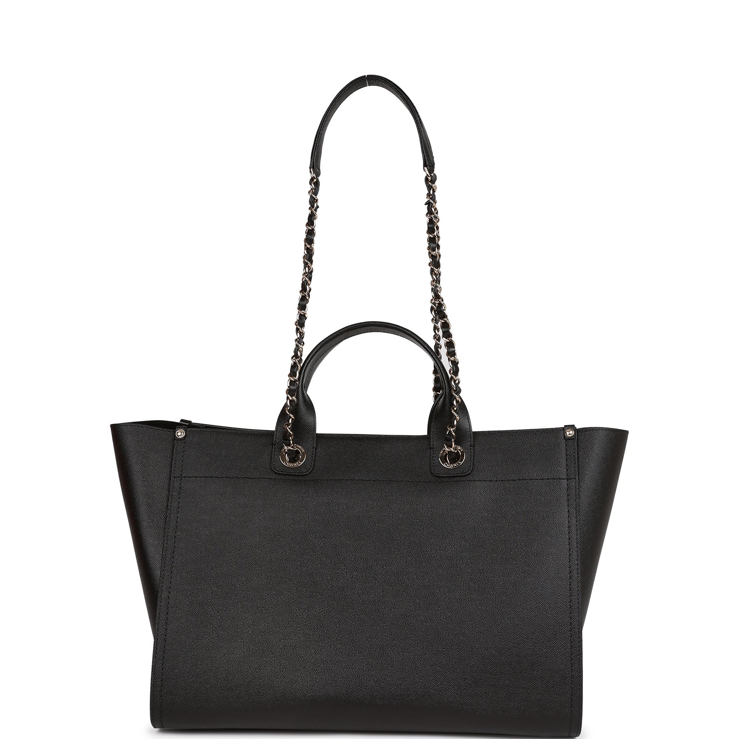 Chanel Large Deauville Shopping Bag Black Caviar Light Gold Hardware