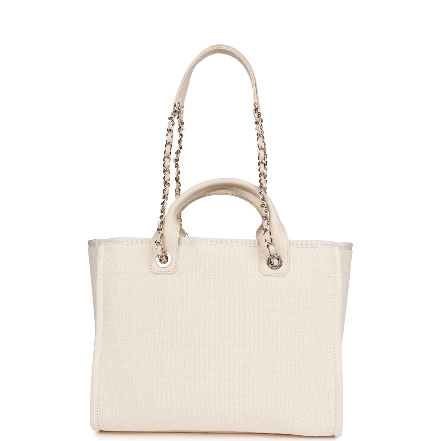 Chanel Large Deauville Shopping Bag White Boucle Light Gold Hardware