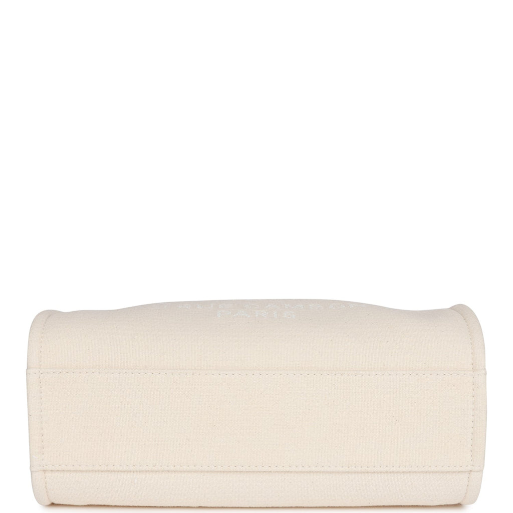 Chanel Large Deauville Shopping Bag White Boucle Light Gold Hardware