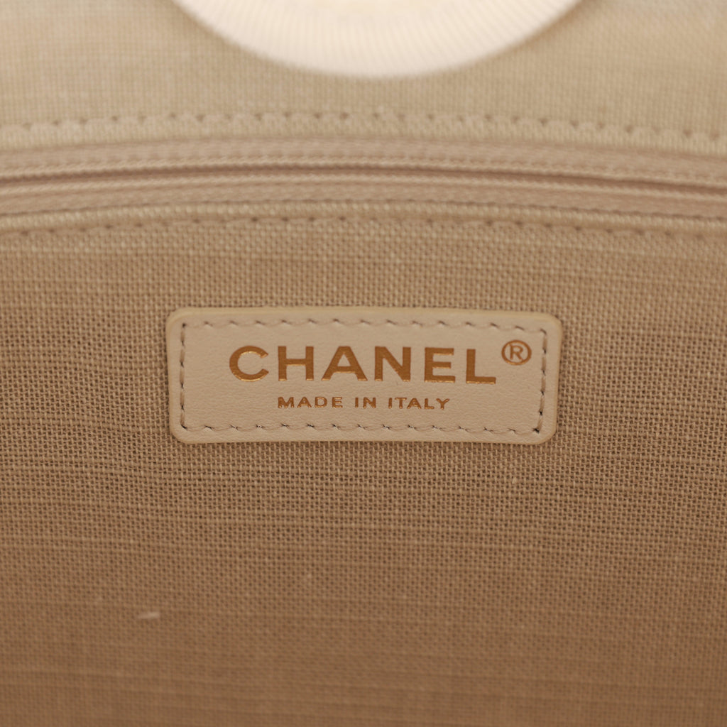 Chanel Large Deauville Shopping Bag White Boucle Light Gold Hardware