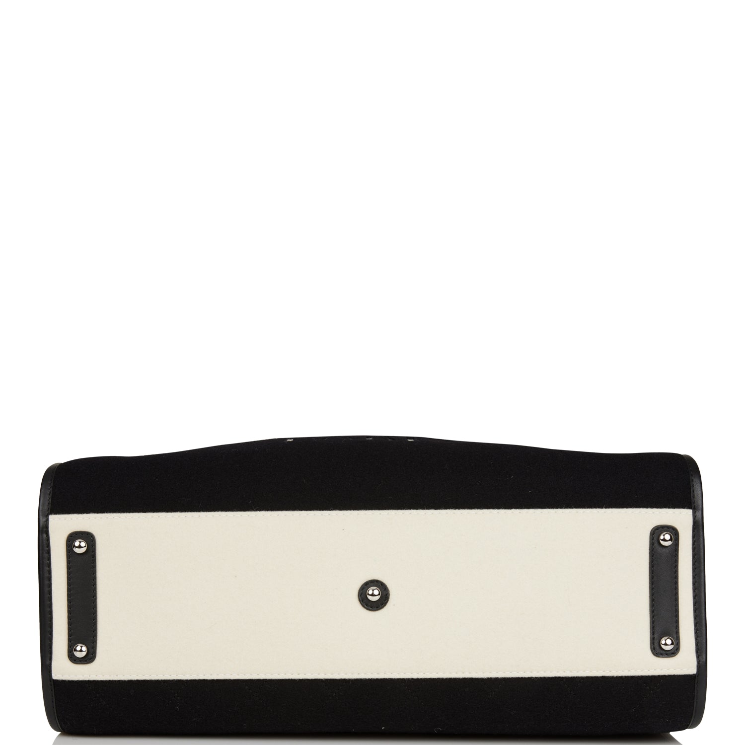 Chanel Large Deauville Shopping Bag Black and White Wool Silver Hardware