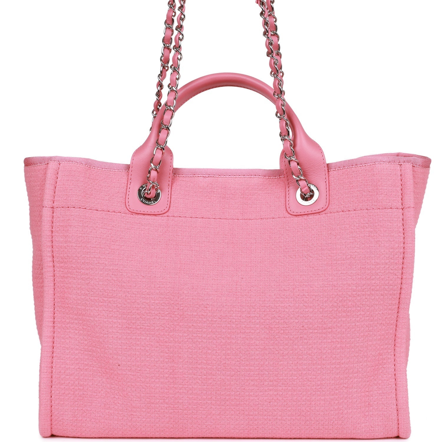 Chanel Small Deauville Shopping Bag Pink Boucle Silver Hardware