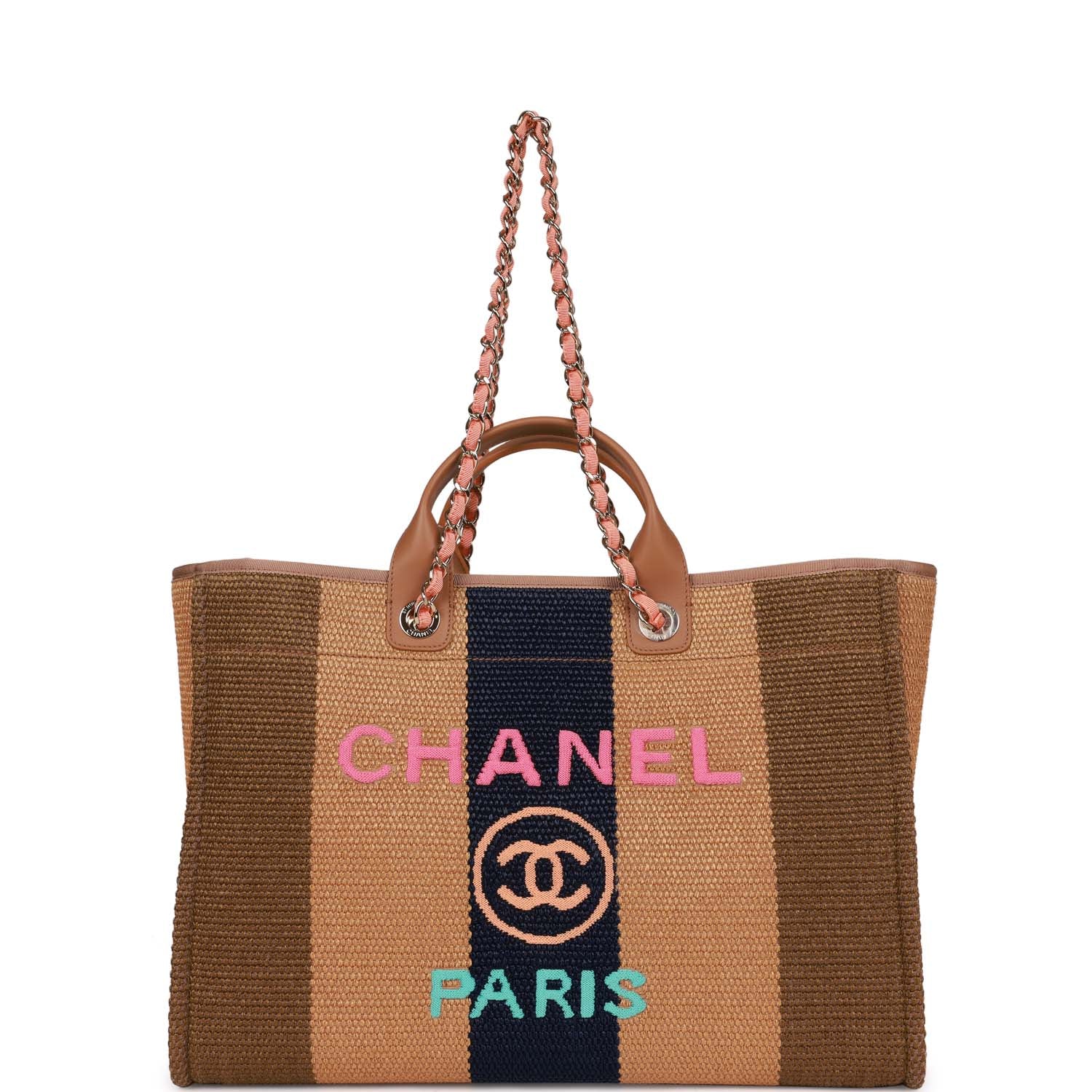 Chanel Large Deauville Shopping Bag Multicolor Viscose Light Gold Hardware