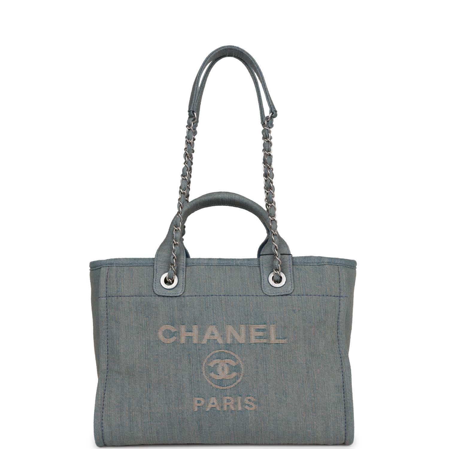 Chanel Small Deauville Shopping Tote Distressed Blue Denim Aged Silver Hardware
