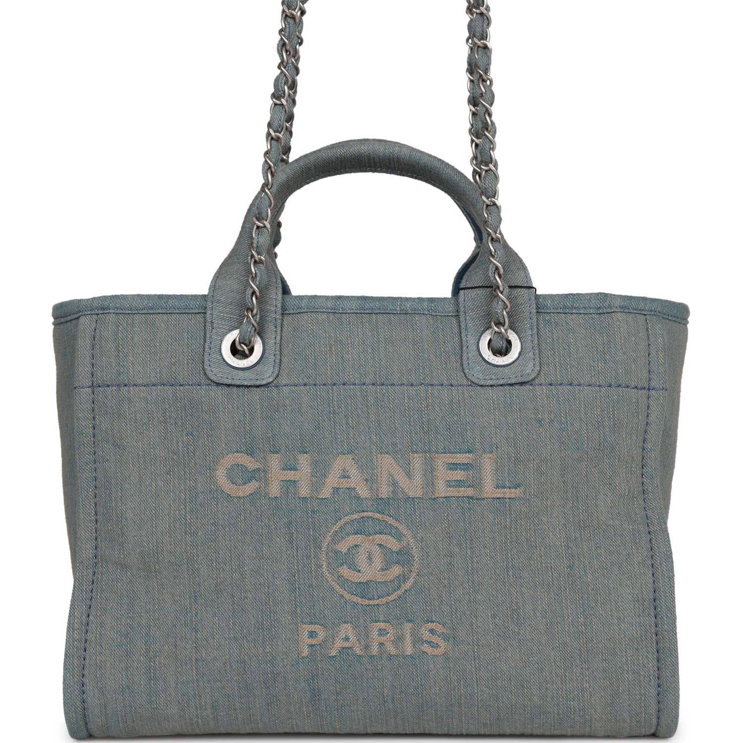 Chanel Small Deauville Shopping Tote Distressed Blue Denim Aged Silver Hardware