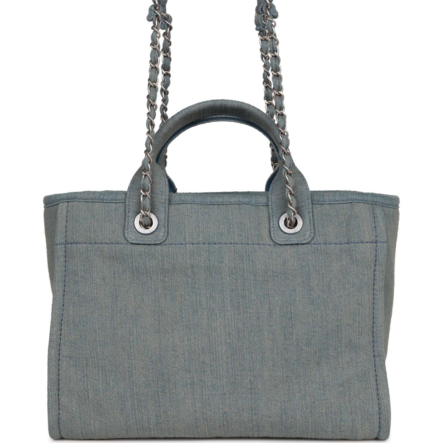 Chanel Small Deauville Shopping Tote Distressed Blue Denim Aged Silver Hardware