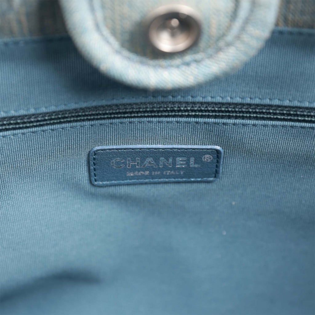 Chanel Small Deauville Shopping Tote Distressed Blue Denim Aged Silver Hardware