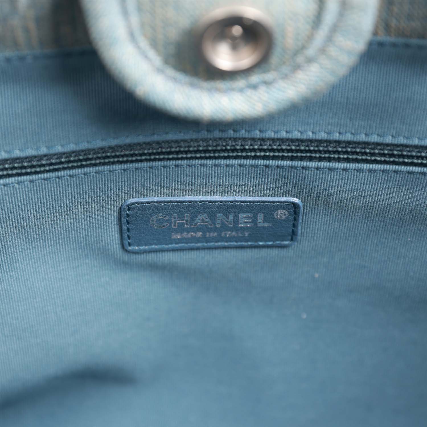 Chanel Small Deauville Shopping Tote Distressed Blue Denim Aged Silver Hardware