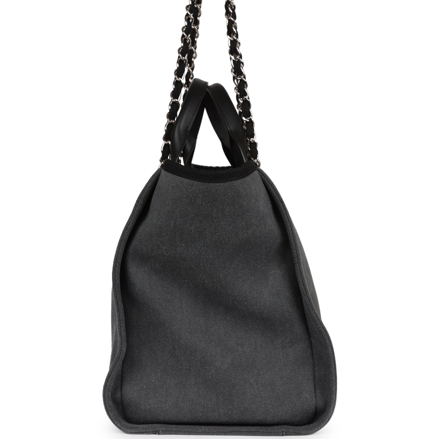 Chanel Medium Deauville Shopping Tote Dark Grey Denim Silver Hardware