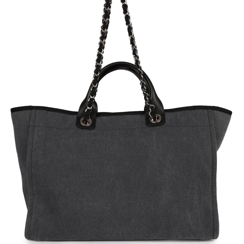 Chanel Medium Deauville Shopping Tote Dark Grey Denim Silver Hardware