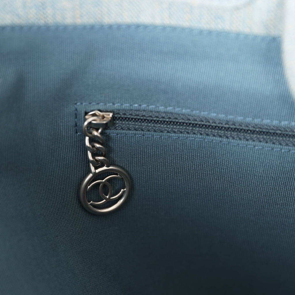 Chanel Large Deauville Shopping Tote Distressed Blue Denim Silver Hardware