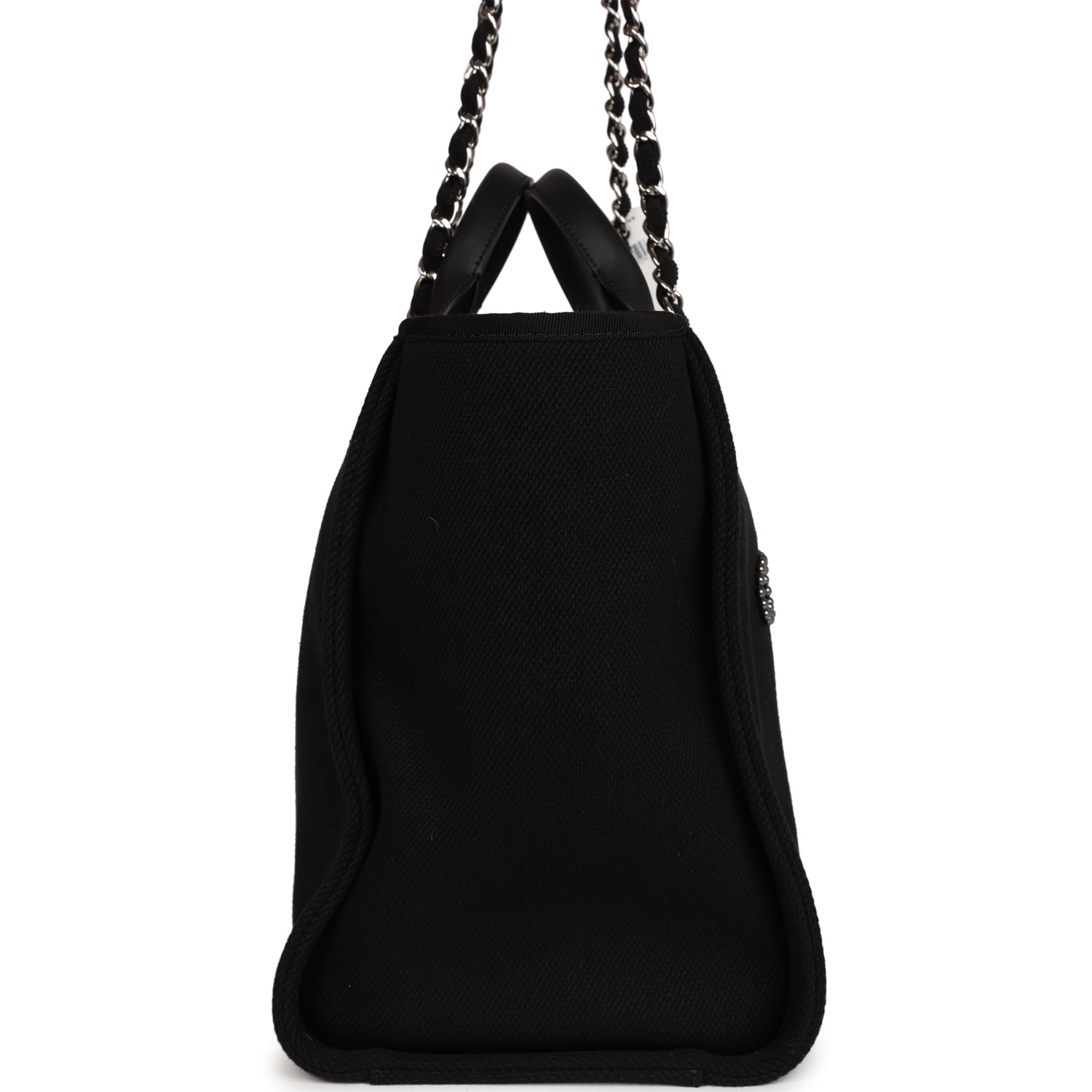 Chanel Large Deauville Shopping Tote Black Canvas Silver Hardware