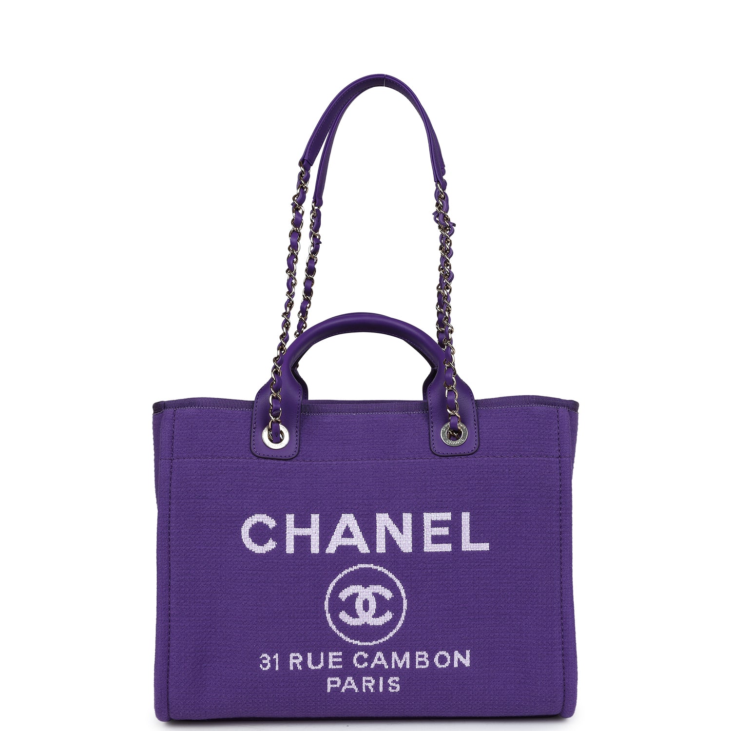 Chanel Small Deauville Shopping Tote Purple Canvas Gold Hardware