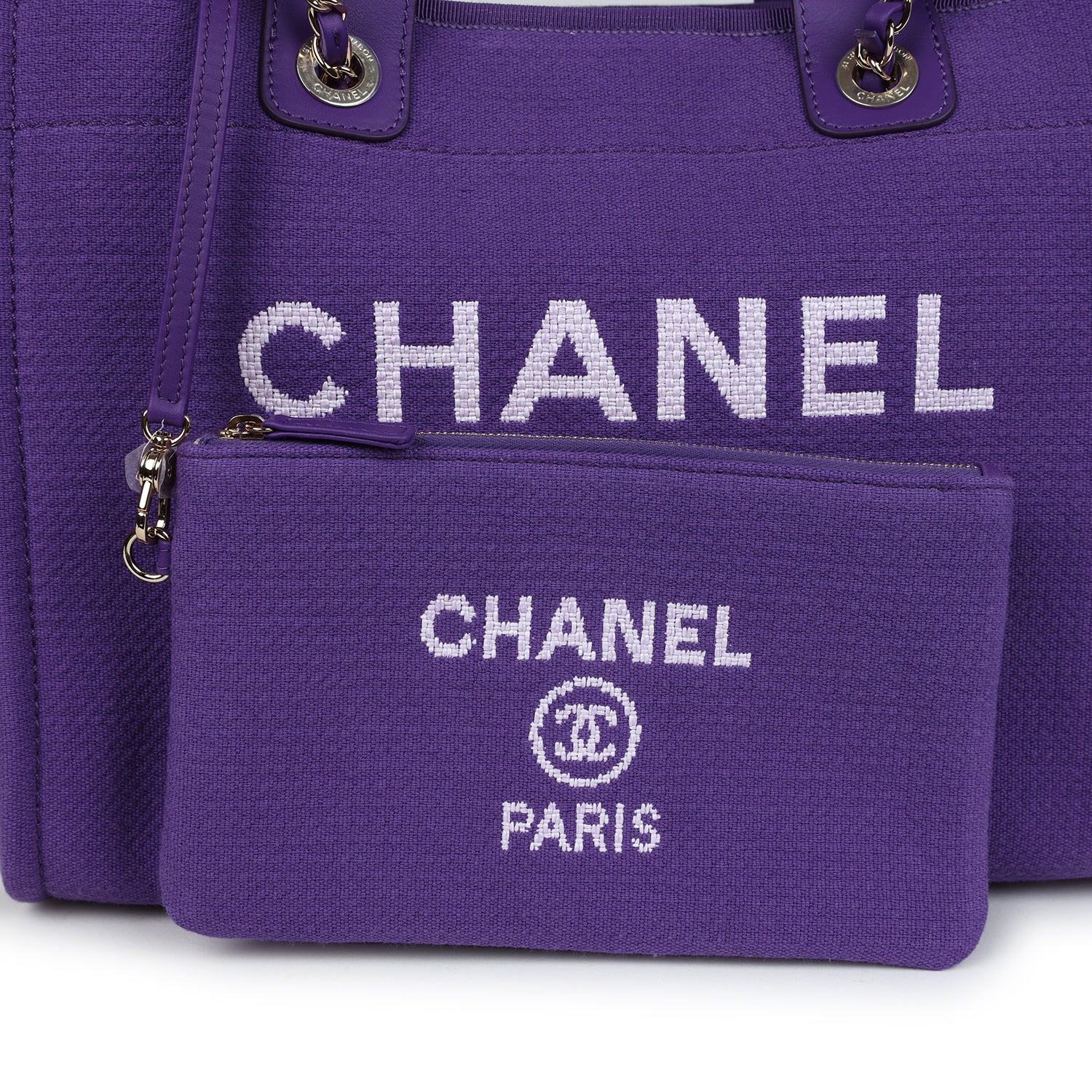 Chanel Small Deauville Shopping Tote Purple Canvas Gold Hardware