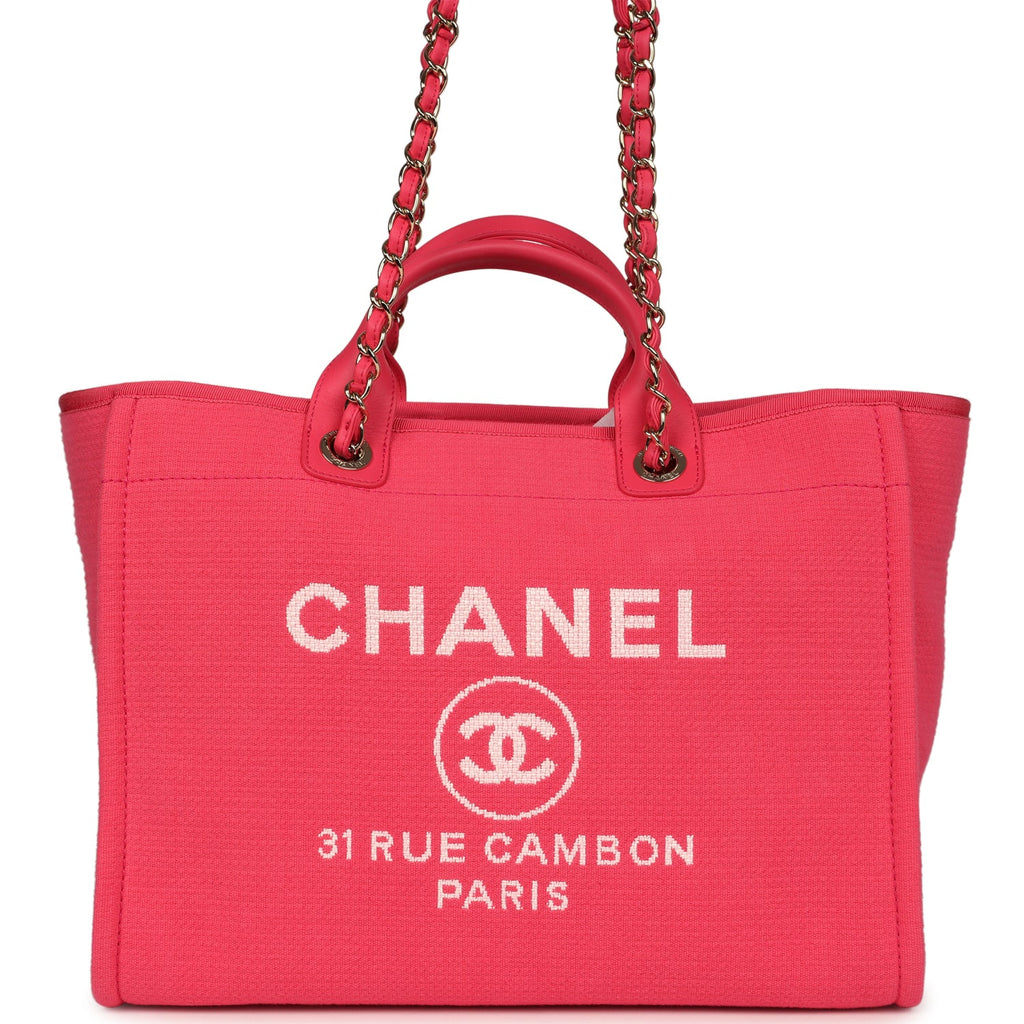 Chanel Medium Deauville Shopping Tote Hot Pink Canvas Light Gold Hardware