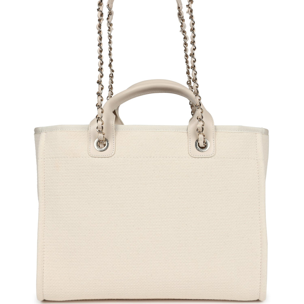 Chanel Small Deauville Shopping Tote Ivory Canvas Light Gold Hardware