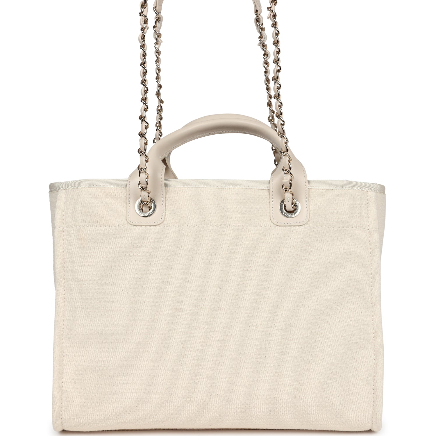 Chanel Small Deauville Shopping Tote Ivory Canvas Light Gold Hardware