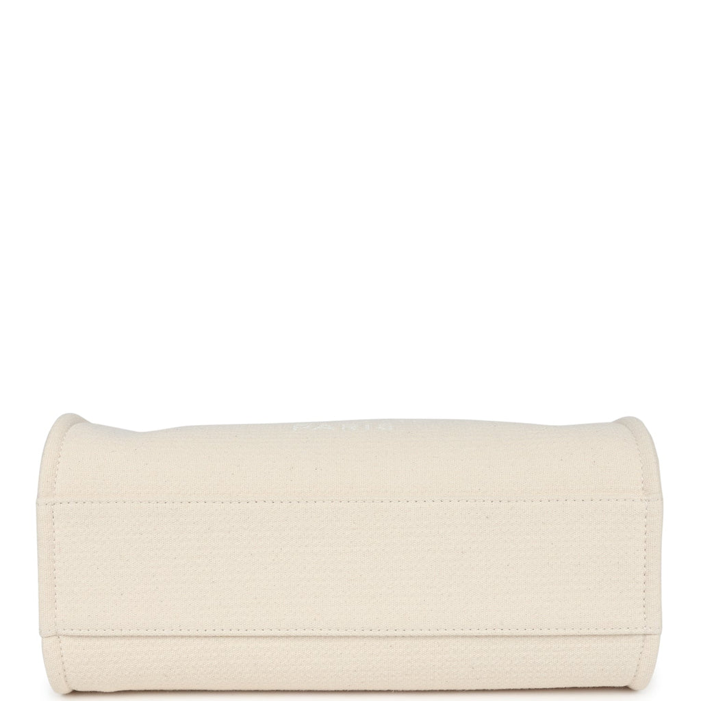 Chanel Small Deauville Shopping Tote Ivory Canvas Light Gold Hardware