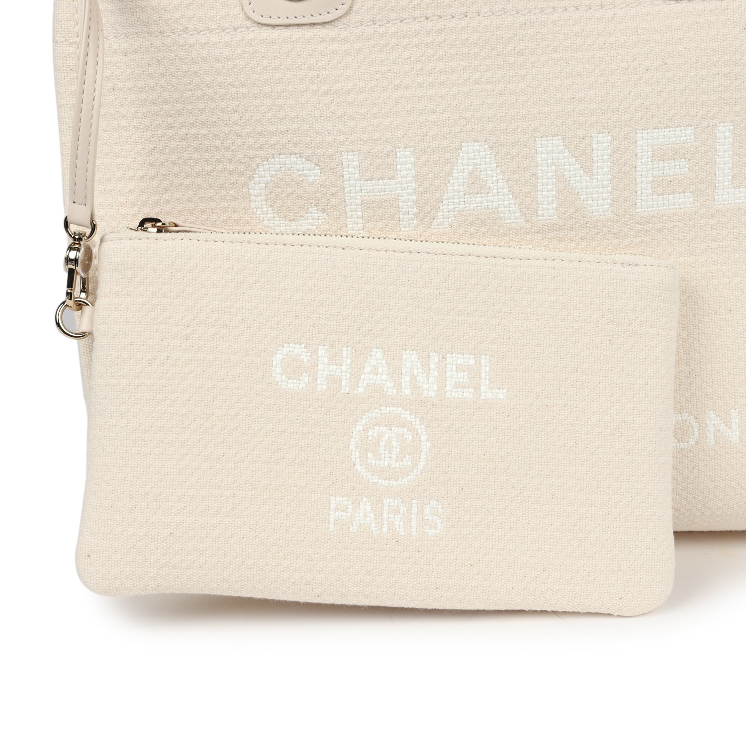 Chanel Small Deauville Shopping Tote Ivory Canvas Light Gold Hardware