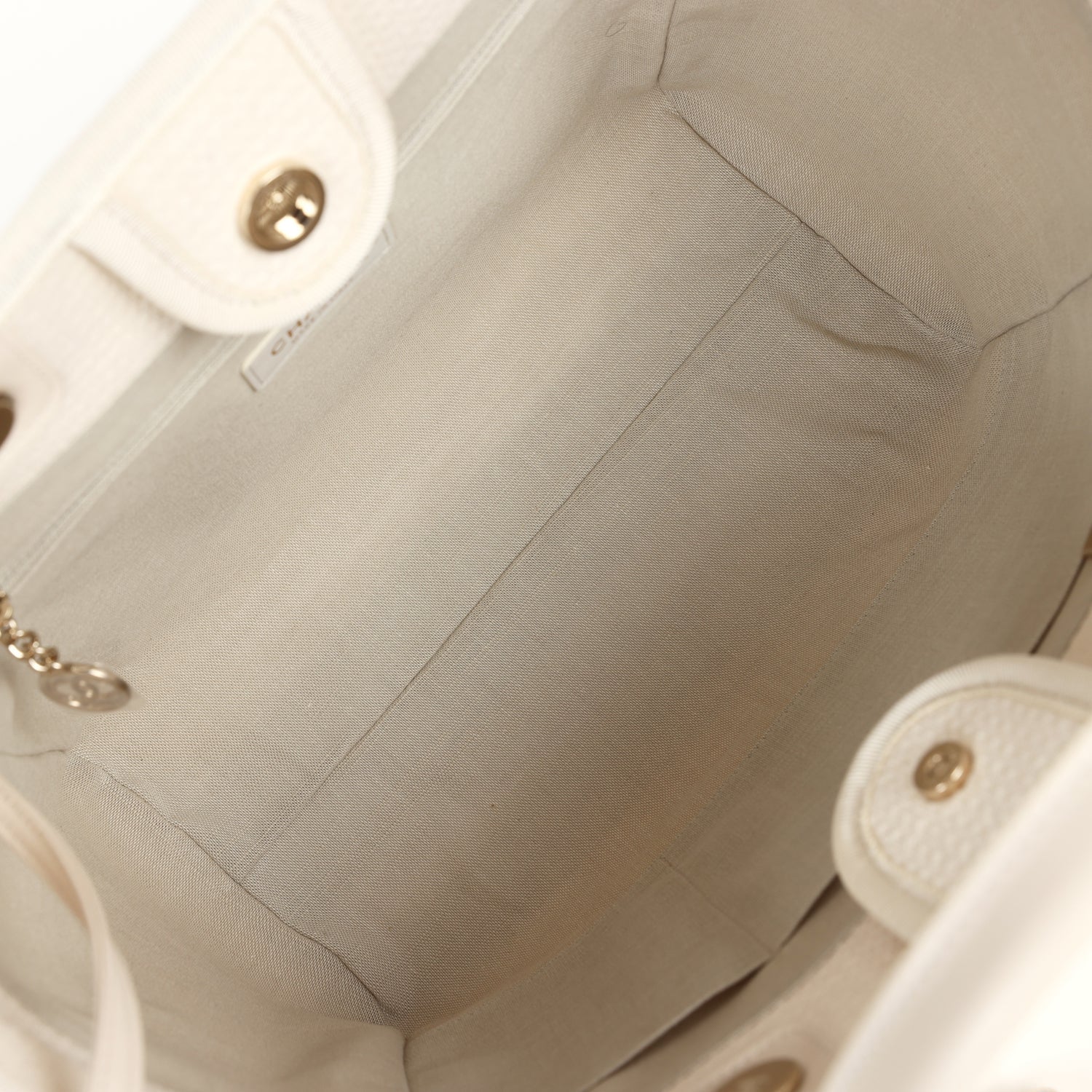 Chanel Small Deauville Shopping Tote Ivory Canvas Light Gold Hardware