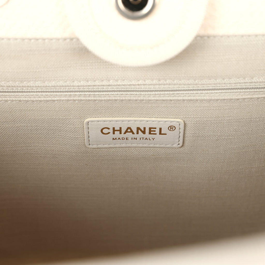 Chanel Small Deauville Shopping Tote Ivory Canvas Light Gold Hardware