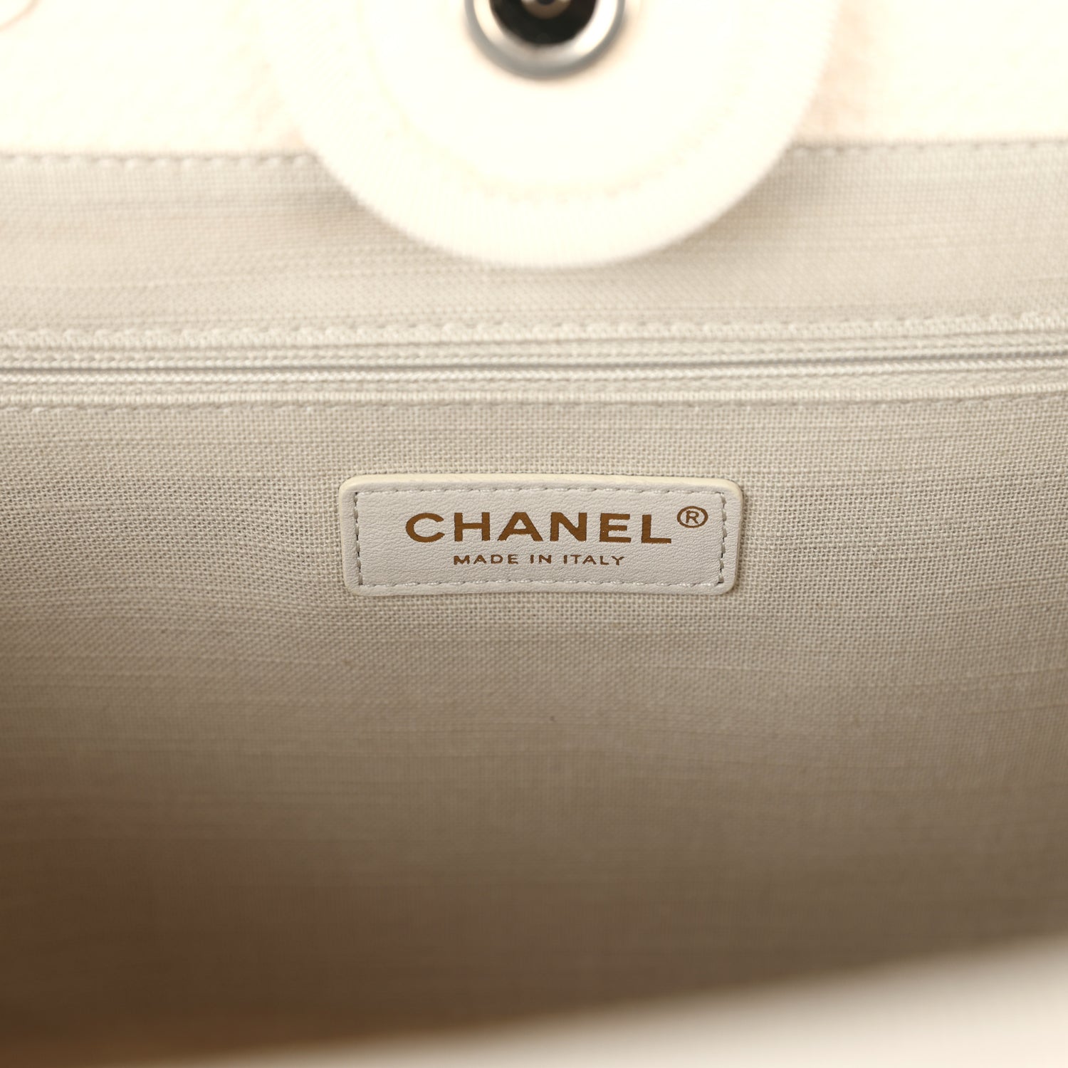 Chanel Small Deauville Shopping Tote Ivory Canvas Light Gold Hardware