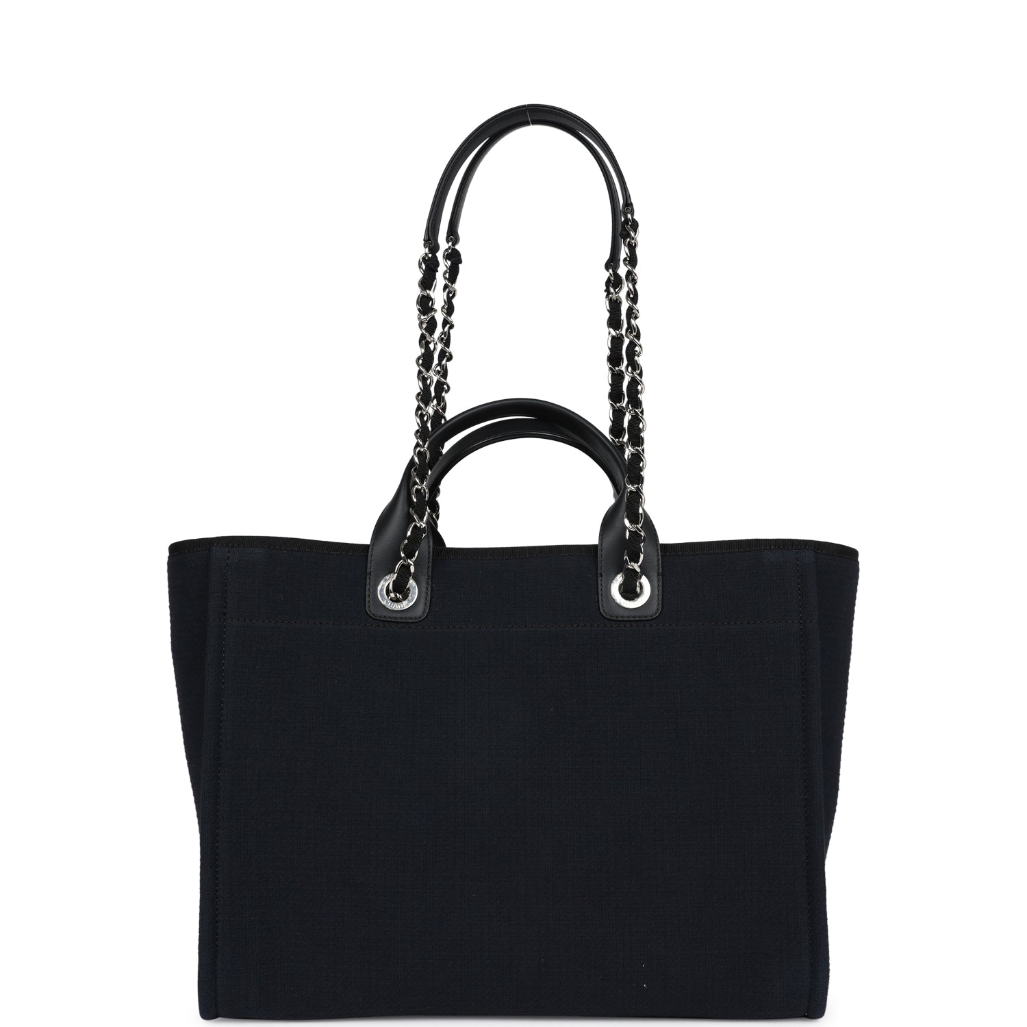 Chanel Medium Deauville Shopping Tote Black Canvas Silver Hardware