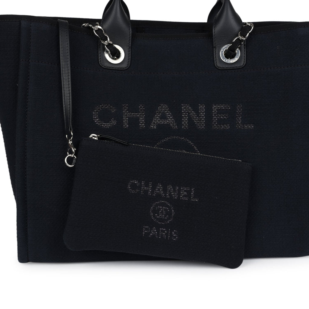 Chanel Medium Deauville Shopping Tote Black Canvas Silver Hardware