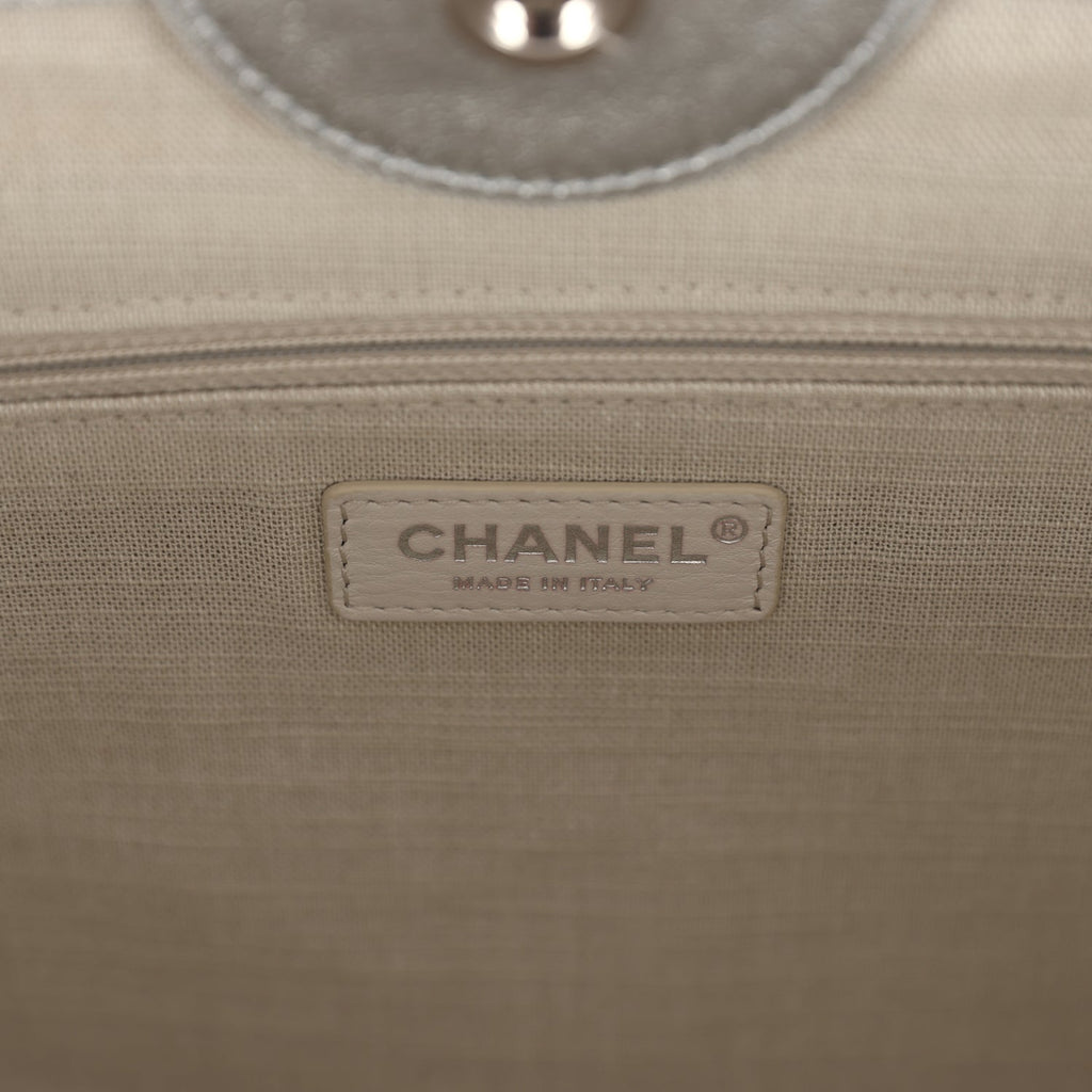 Chanel Medium Deauville Shopping Tote Metallic Silver Shiny Calfskin Silver Hardware