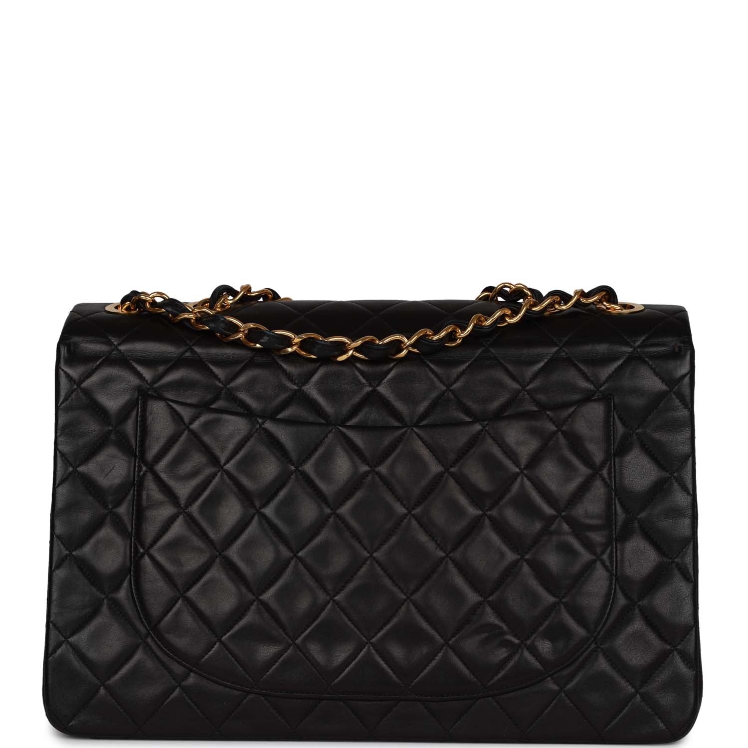 Chanel Vintage XL Jumbo Flap Bag Black Lambskin Gold Hardware