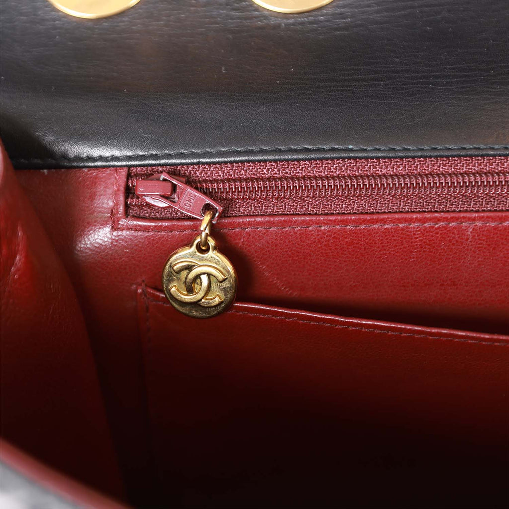 Chanel Vintage XL Jumbo Flap Bag Black Lambskin Gold Hardware