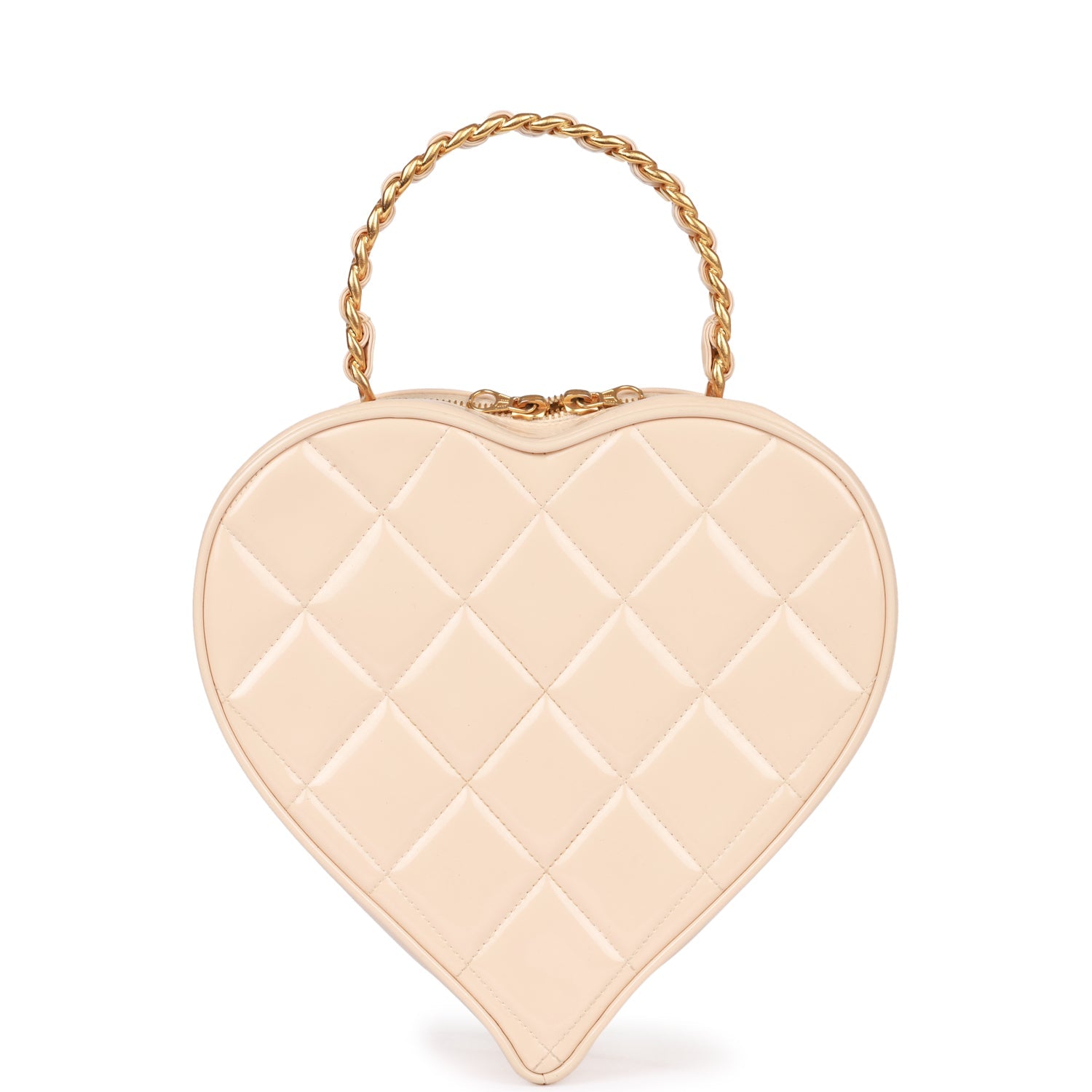 Chanel Vintage Heart Vanity Bag Beige and Black Patent Antique Gold Hardware