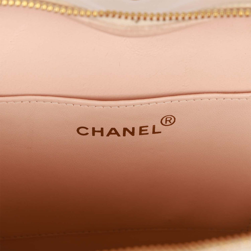 Chanel Vintage Heart Vanity Bag Beige and Black Patent Antique Gold Hardware