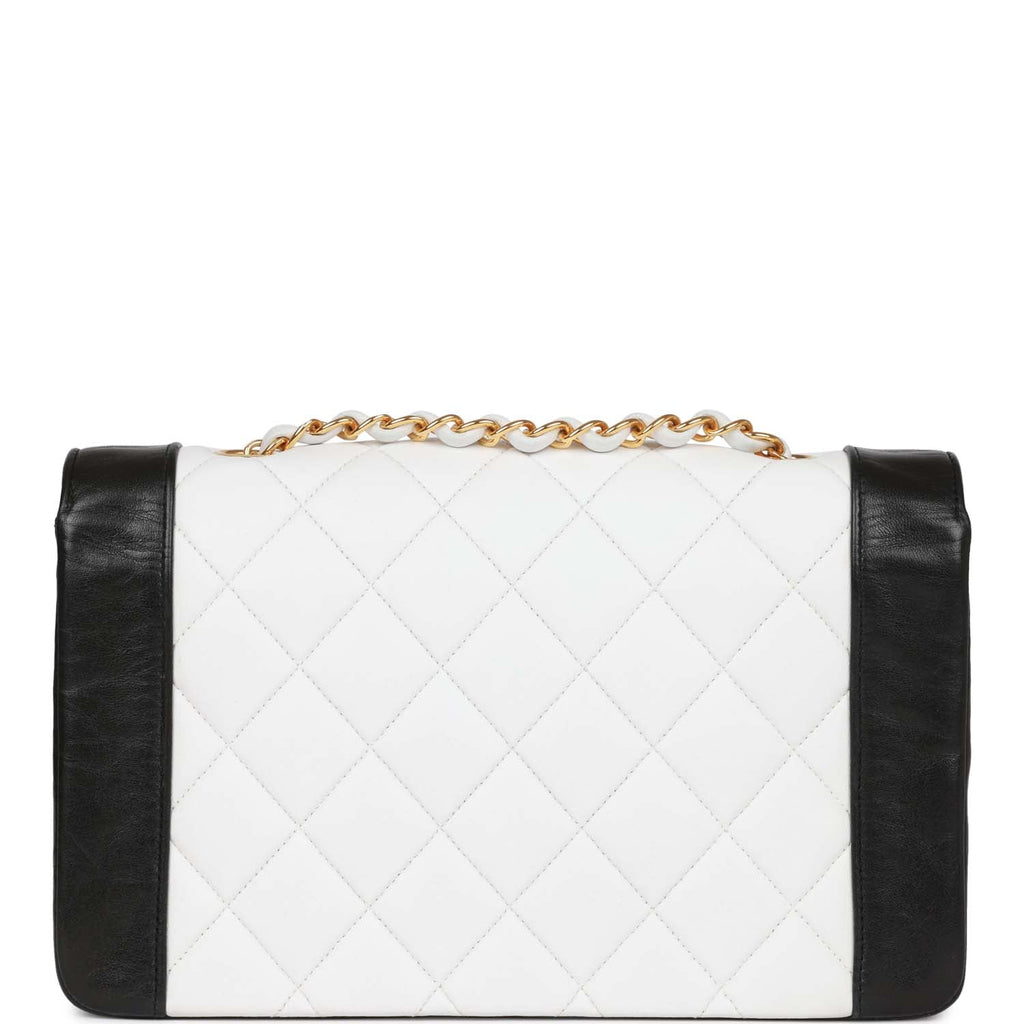 Chanel Vintage Medium Diana Flap Bag White and Black Lambskin Gold Hardware