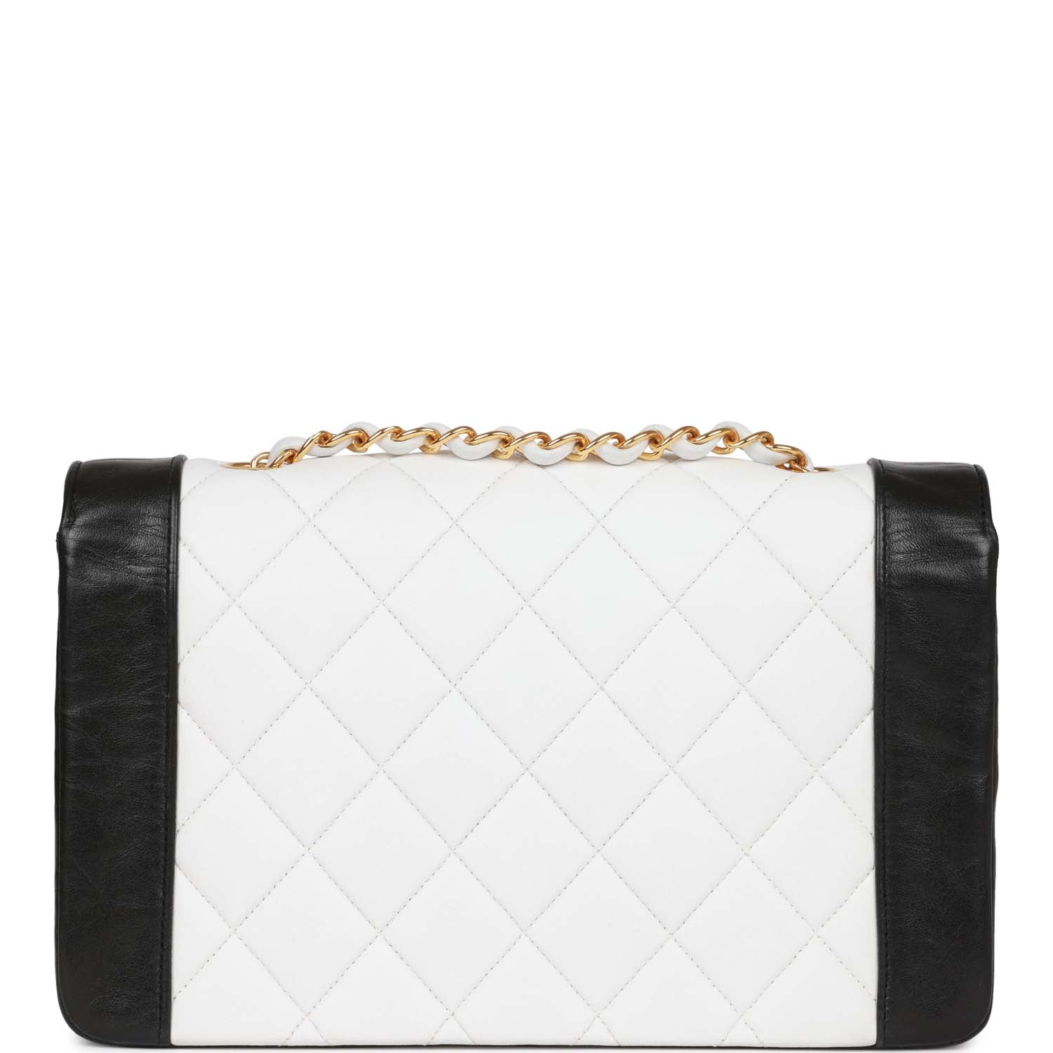 Chanel Vintage Medium Diana Flap Bag White and Black Lambskin Gold Hardware