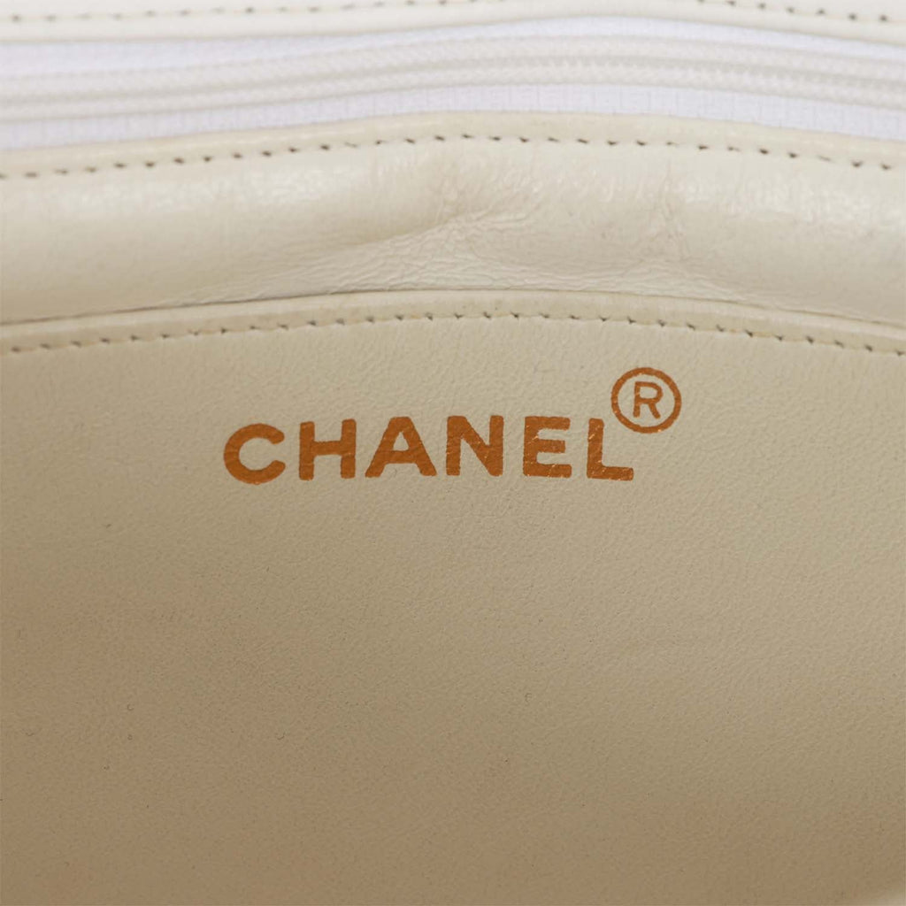 Chanel Vintage Medium Diana Flap Bag White and Black Lambskin Gold Hardware