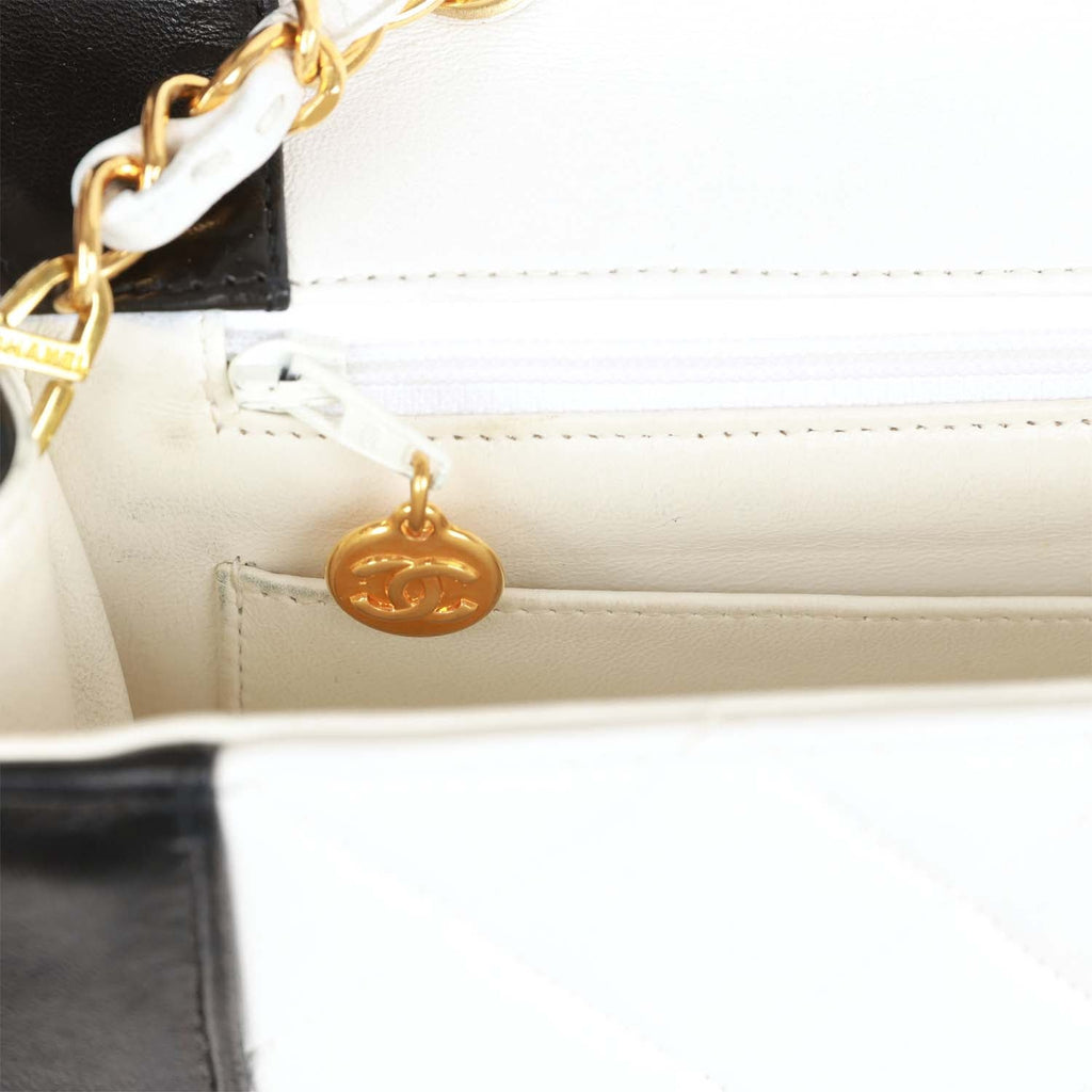 Chanel Vintage Medium Diana Flap Bag White and Black Lambskin Gold Hardware
