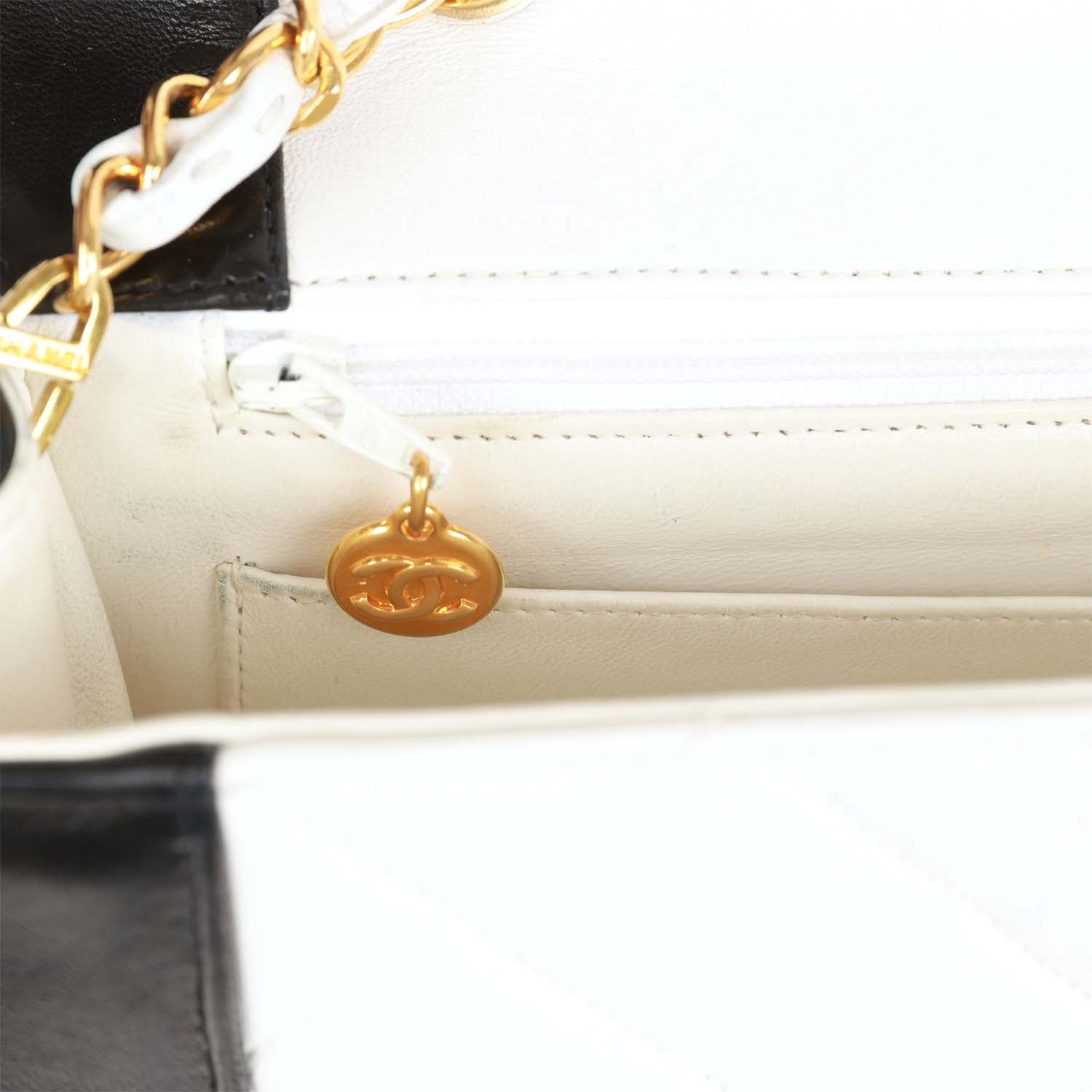 Chanel Vintage Medium Diana Flap Bag White and Black Lambskin Gold Hardware