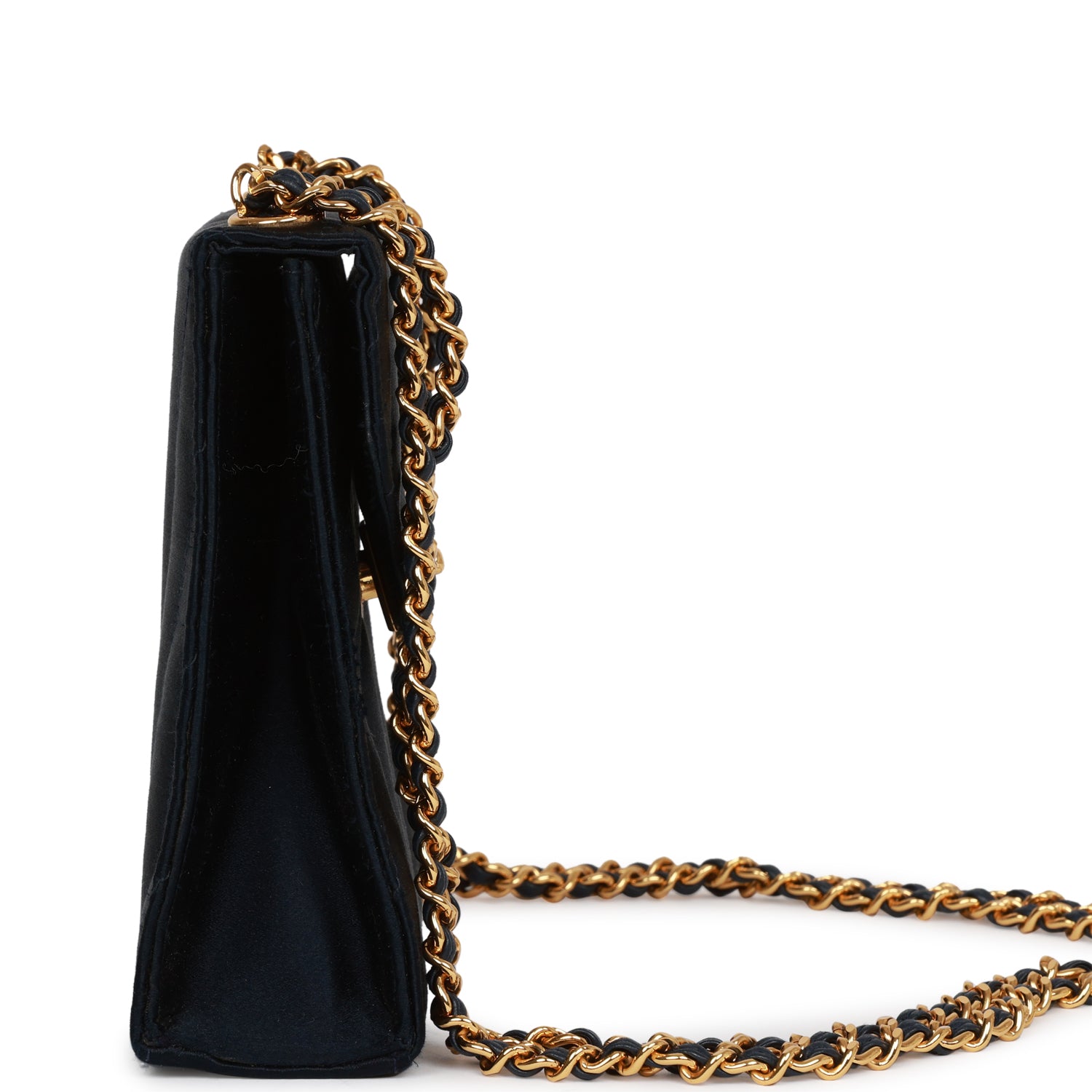 Chanel Vintage Mini Flap Bag Dark Blue Satin Gold Hardware